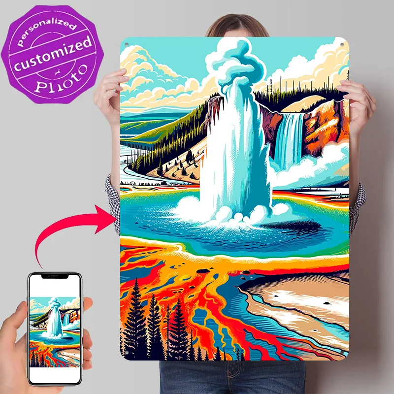 Yellowstone Geyser Eruption Metal Poster Perfect Gift for Fans Lovers Customized Wall Art Metal Sign for Modern Home Decoration