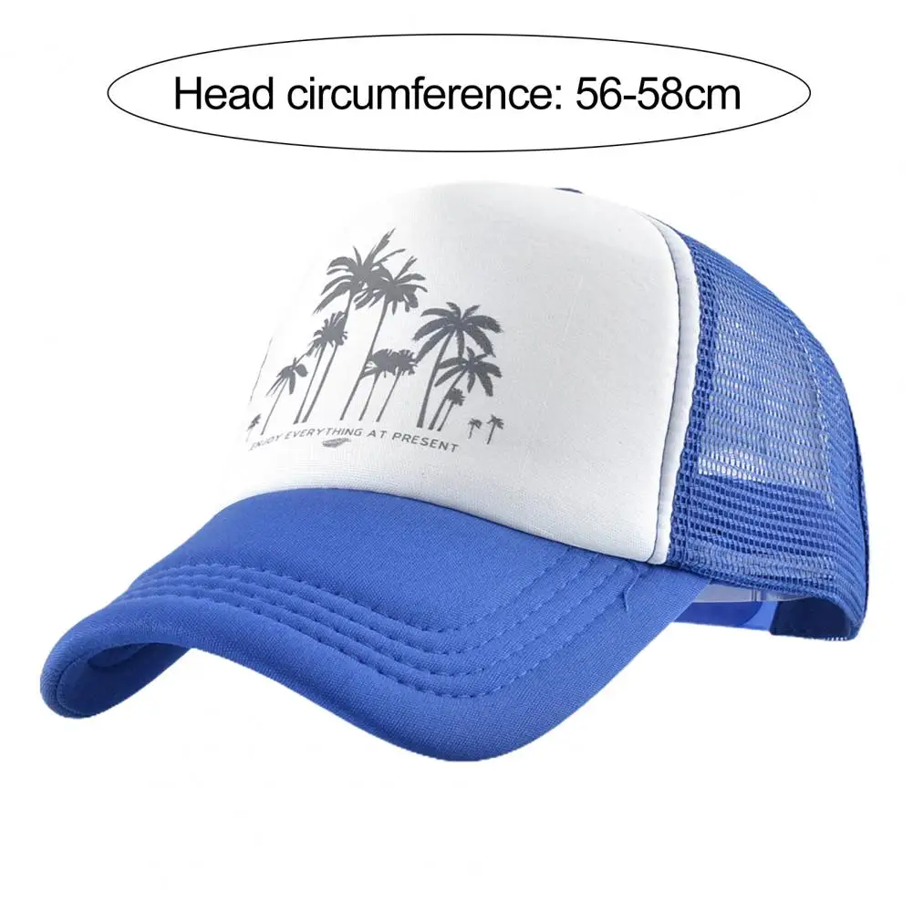 Men Baseball Hat Hollow Out Breathable Mesh Coconut Tree Print Cap Sunscreen Sun Hat Adjustable Sports Cap Summer Trucker Hat