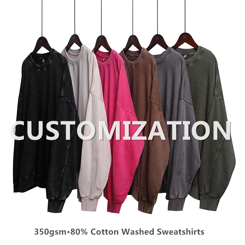 

Personalized Printing Acid Wash Cotton Sweatshirts Customize Design Vintage Hoodie Unisex Print on Demand Streetwear Pullovers
