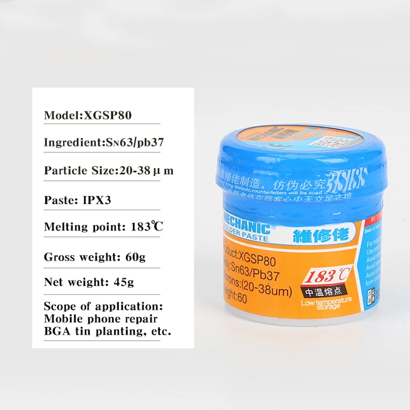 MECHANIC 183℃ Solder Tin Paste Sn63/Pb37 BGA Reballing Welding Flux Soldering Cream for Mobile Phone IC CPU SMD PCB Rework Tools