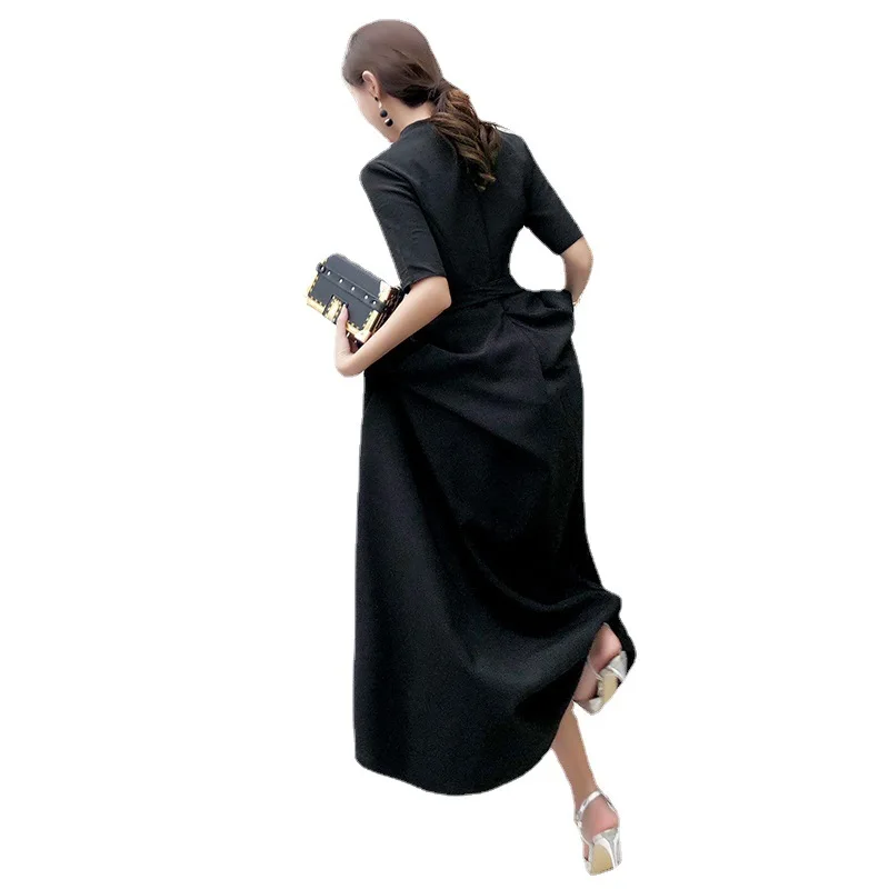 Abito da sera nero per donna Autunno Temperamento lungo Banchetto Smoking Abbigliamento da donna usuale