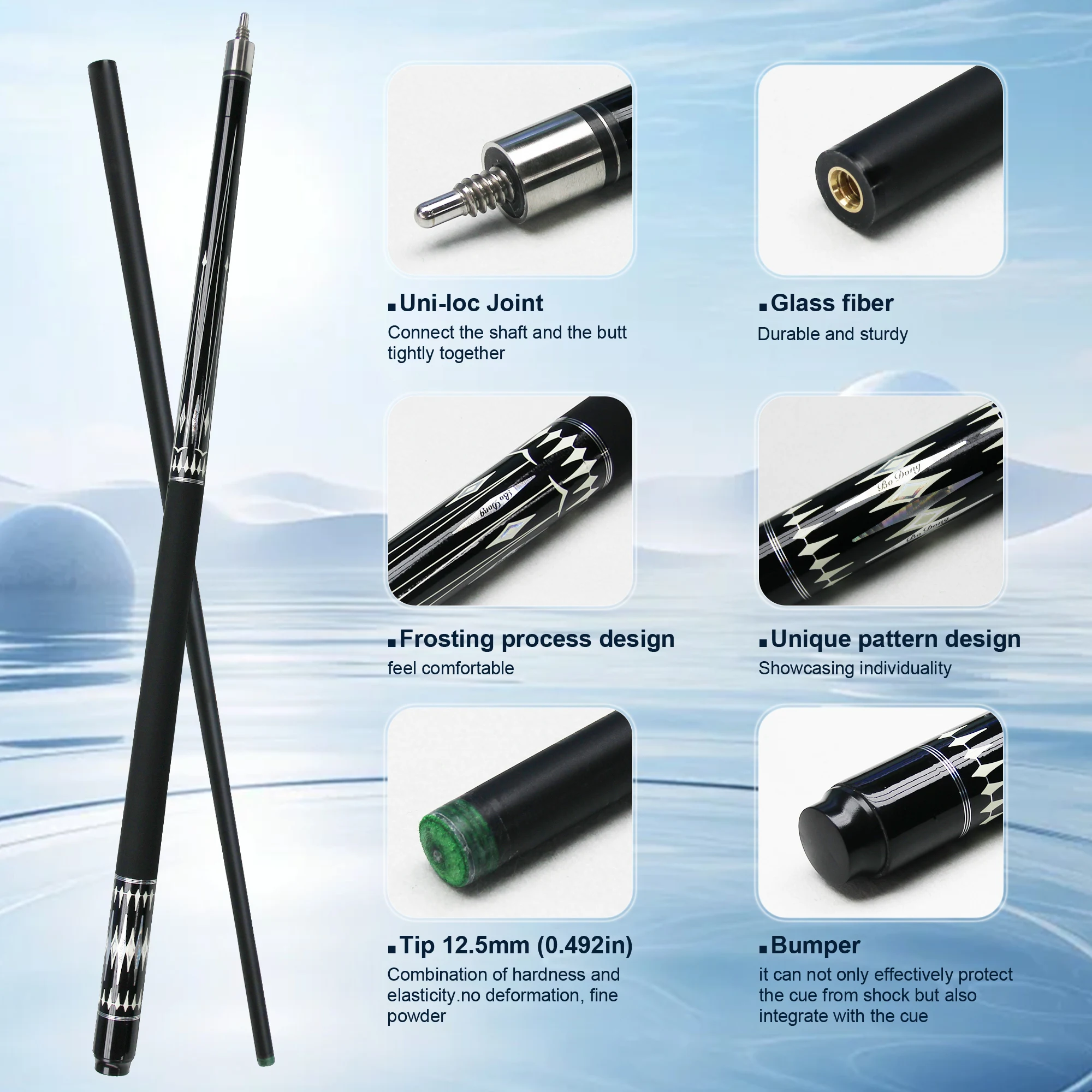 Professional Carbon Fiber Billiards Cue Stick Bag Set 12.5mm Tip Pool Cue Accessories for Carom Billiard Occupation Pool Games