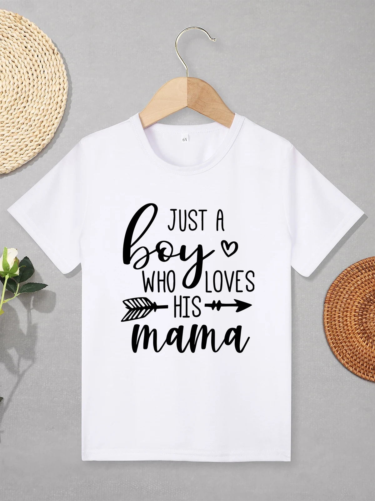 

“Just a Boy Who Loves His Mama” T-shirts Versatile Casual Crew Neck Boys Summer Clothes High Quality Fabric Kids T Shirt