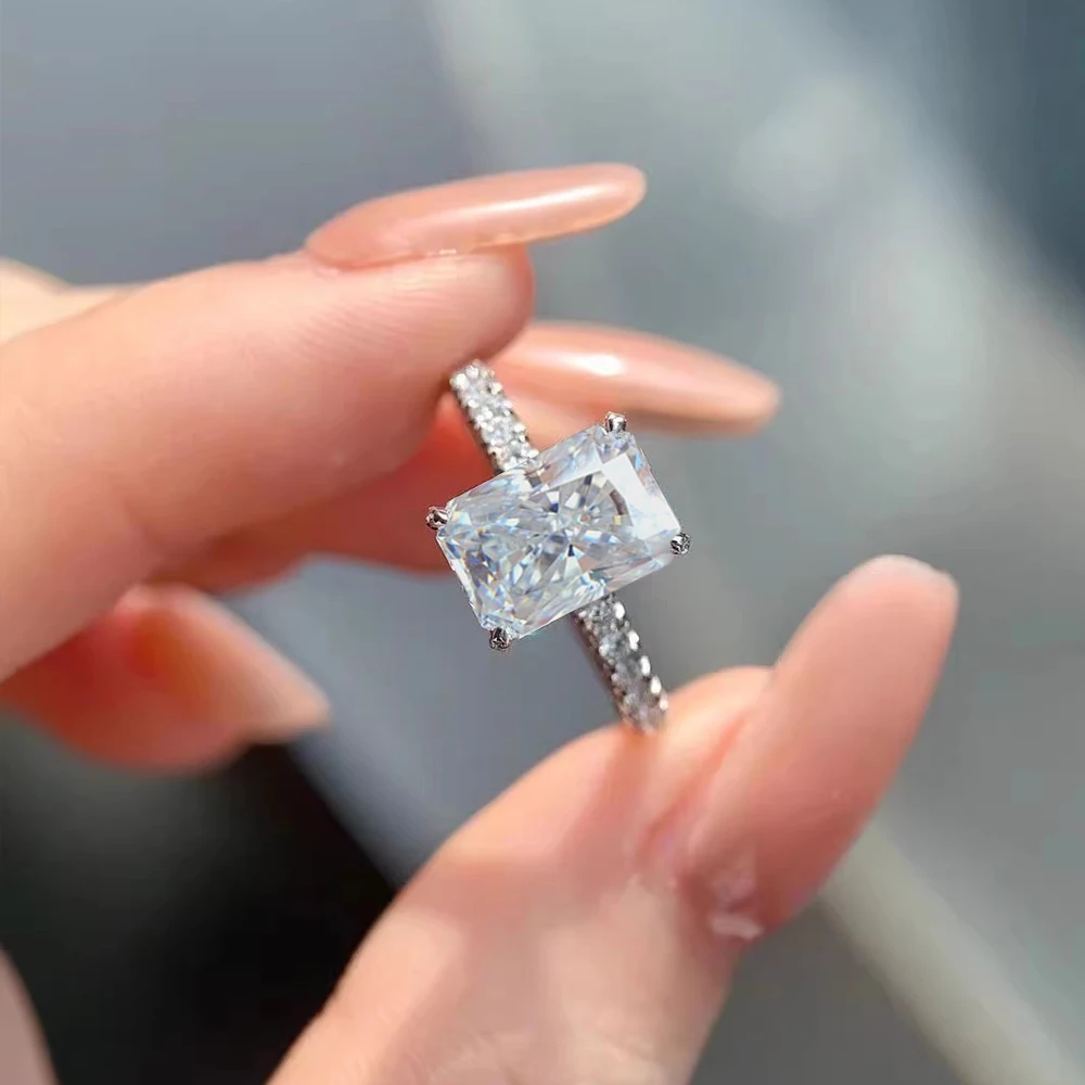 1/2/3/4CT مشع قطع مويسانيتي خاتم الخطوبة GRA معتمد 925 فضة هالة الماس العصابات الزفاف للنساء مجوهرات #4