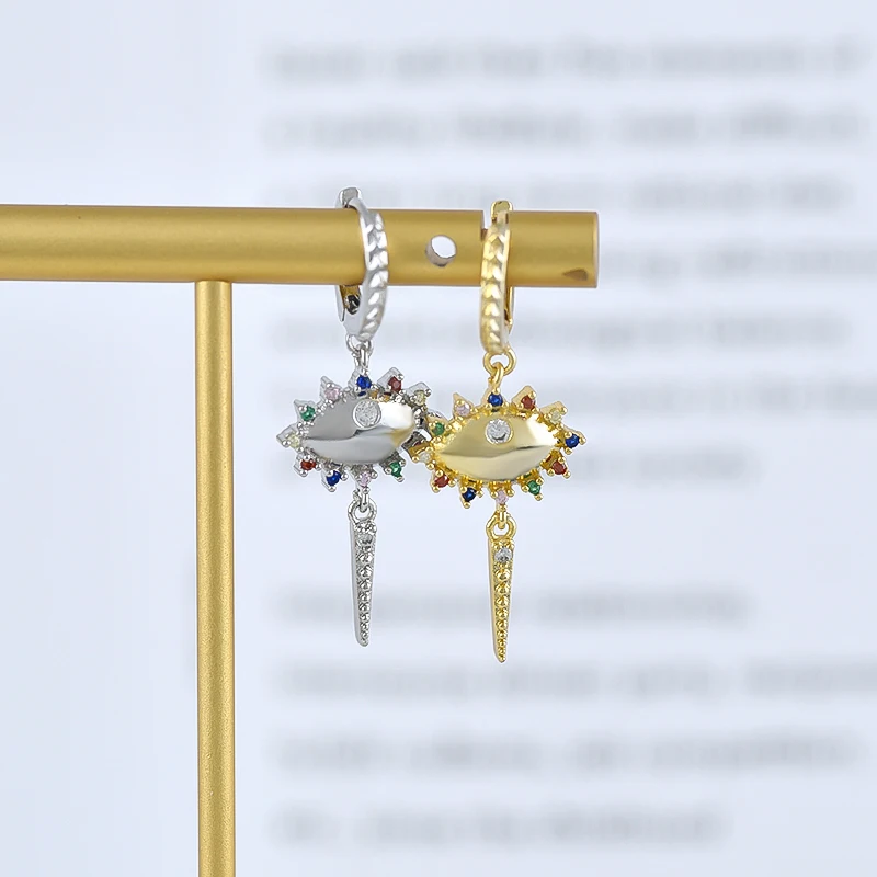 925 Sterling Silver Needle Fashion Colorful Zircon Rivet Cone Pendant Earrings Punk Rivet Hoop Earrings for Women Fine Jewelry