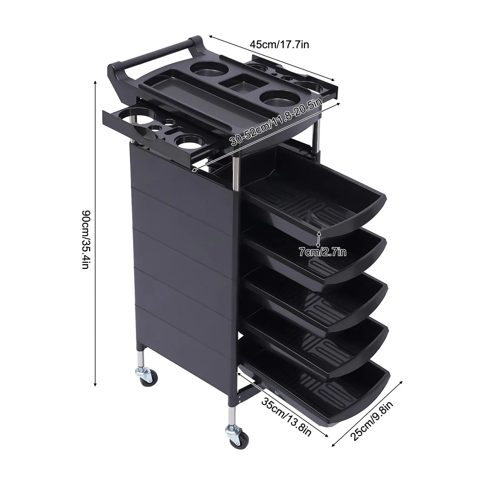 Friseursalon-Aufbewahrungswerkzeugwagen, Schrank für Schönheitssalons, Trolley mit 5 Schubladen, Ausrüstung, Rollwagen, Tablett, Aufbewahrungsstation für Haarstyling