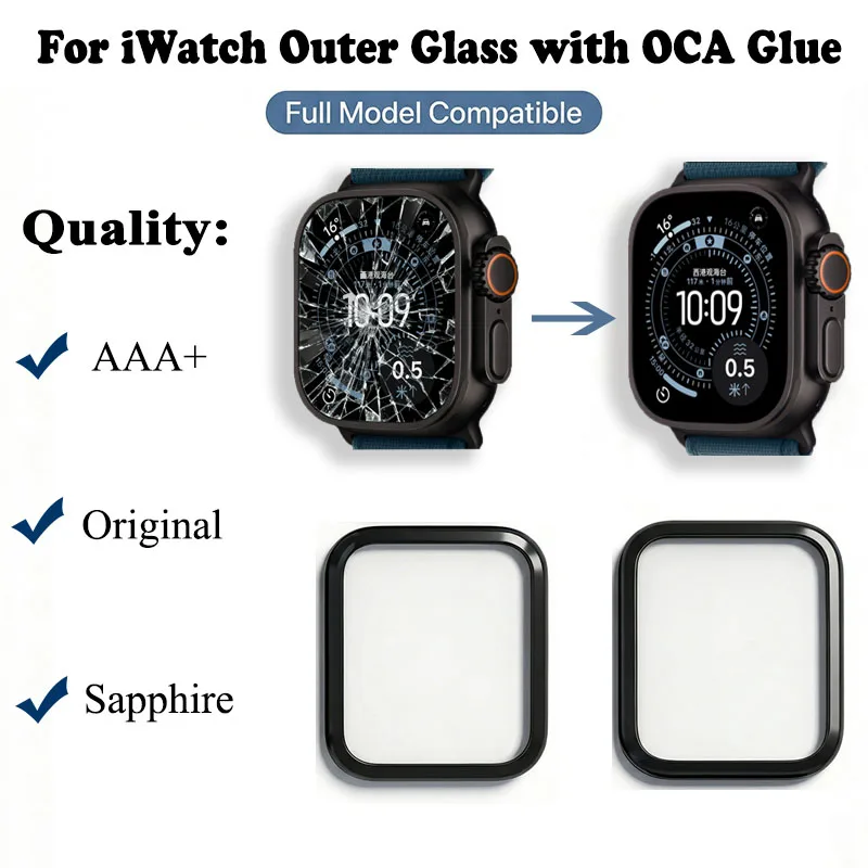 Outer Glass Screen For Apple Watch SERIES10 4 5 6 SE 44MM Ultra 7 8 41mm 45mm External Glasses Lens Panel OCA Replacement Repair