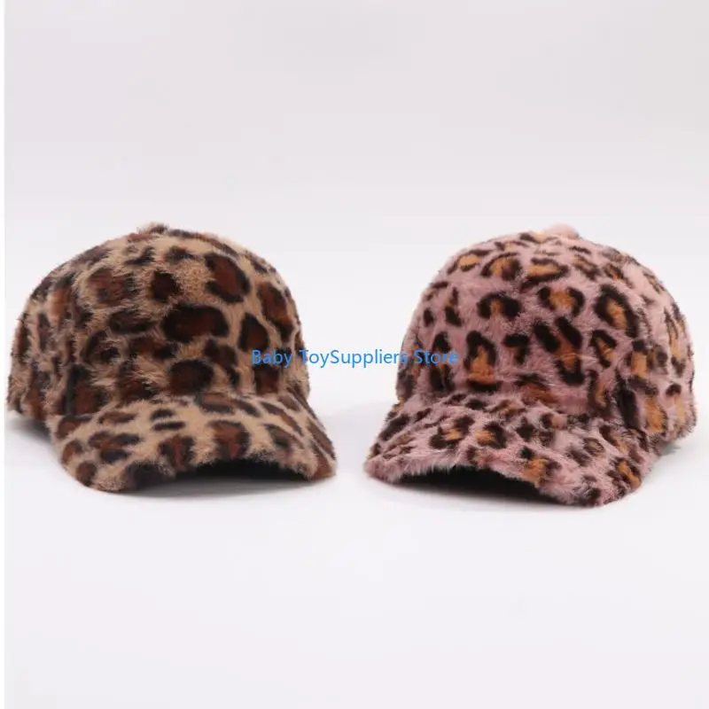 

R1WF Модная бейсболка с леопардовым узором Удобная теплая плюшевая шапка для холодной погоды