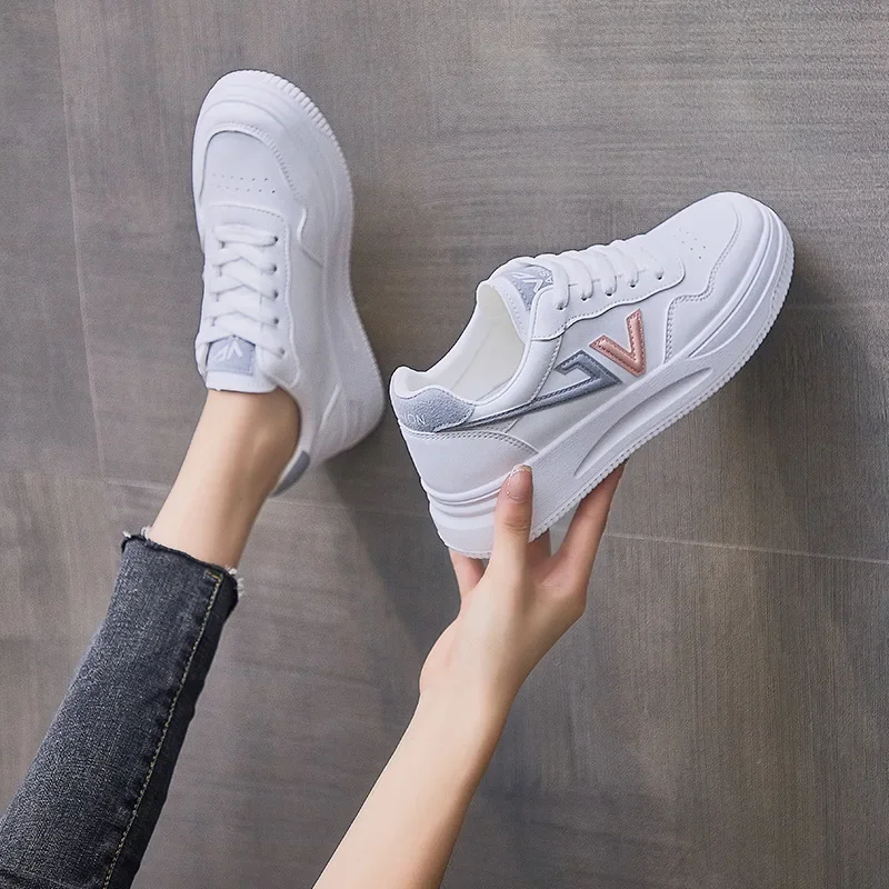 Platform Shoes Woman Fashion Sneaker Breathable White Women Shoes Low Cut Lace-up Women's Vulcanize Shoes Platform Sneakers