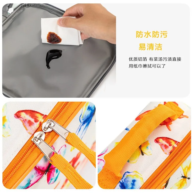 Girls Backpack 3 Piece Set Primary School Student School Bag Insulated Lunch Bag and Pencil Case Butterfly Print