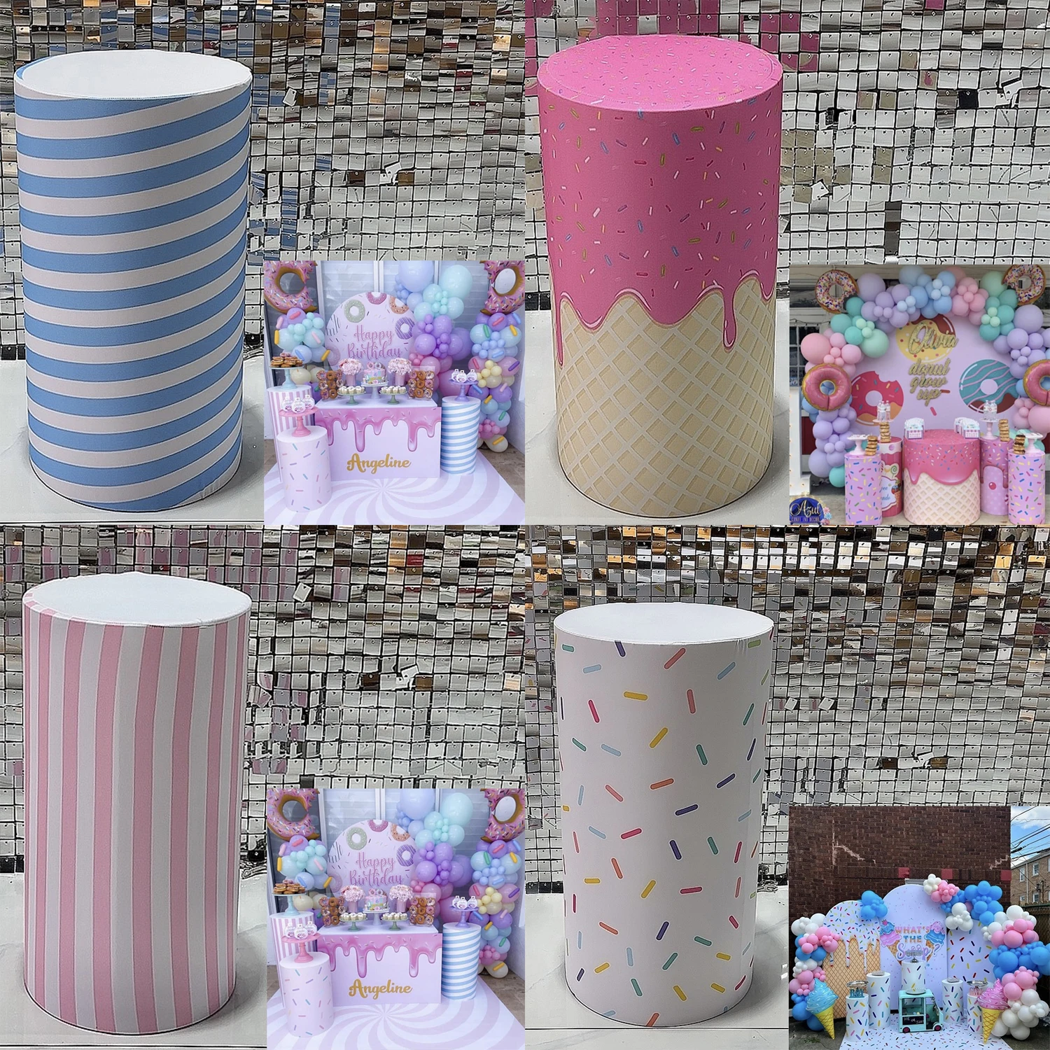 Baby Birthday Party Props Elastic Fabric Cylinder Pedestal Plinth Cover Candy Sweets Dessert Tablecloth Decor