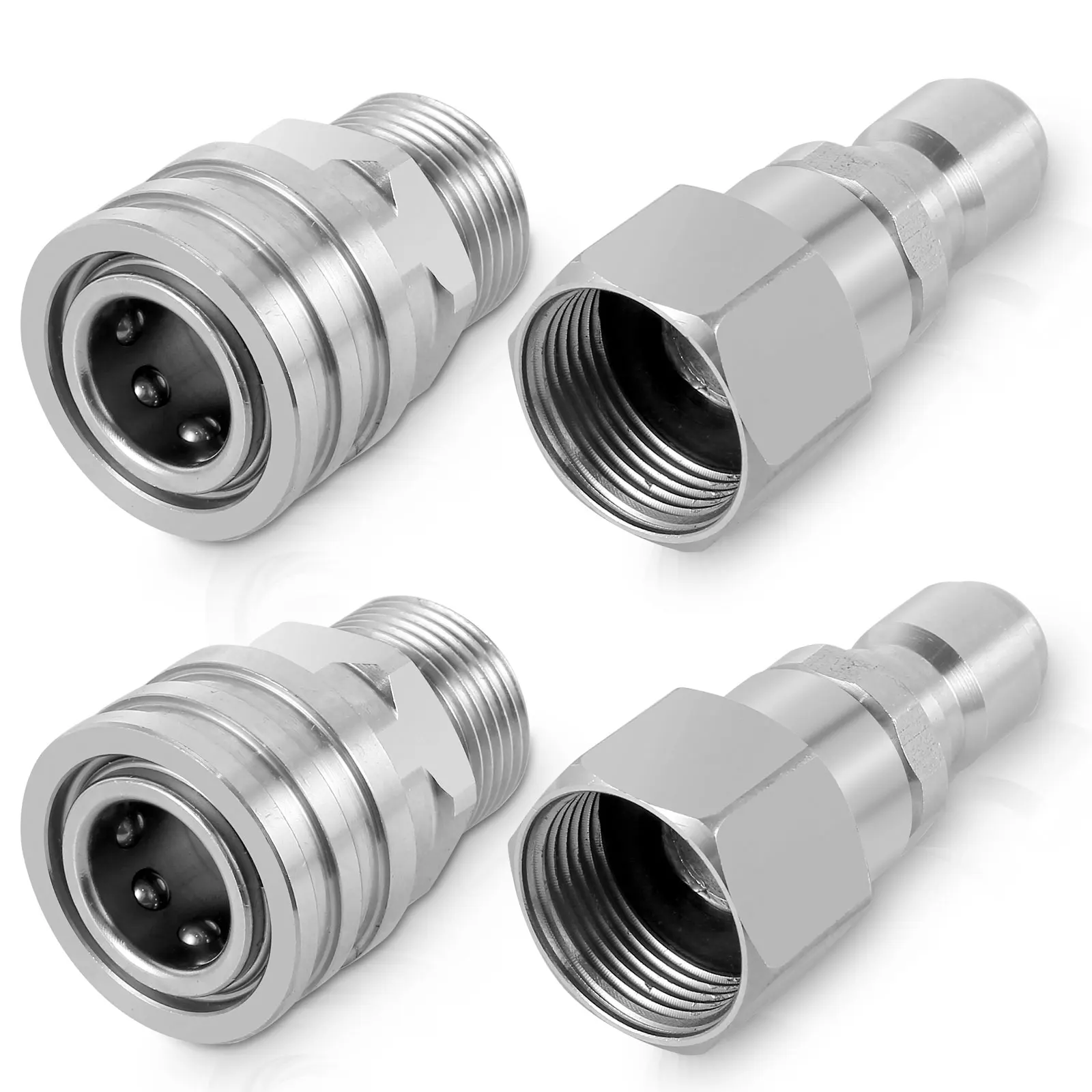 2/4Pcs Pressure Washer Adapter Set Stainless Steel Pressure Washer Swivel Fitting 360° Rotating M22 14mm to 3/8inch Quick