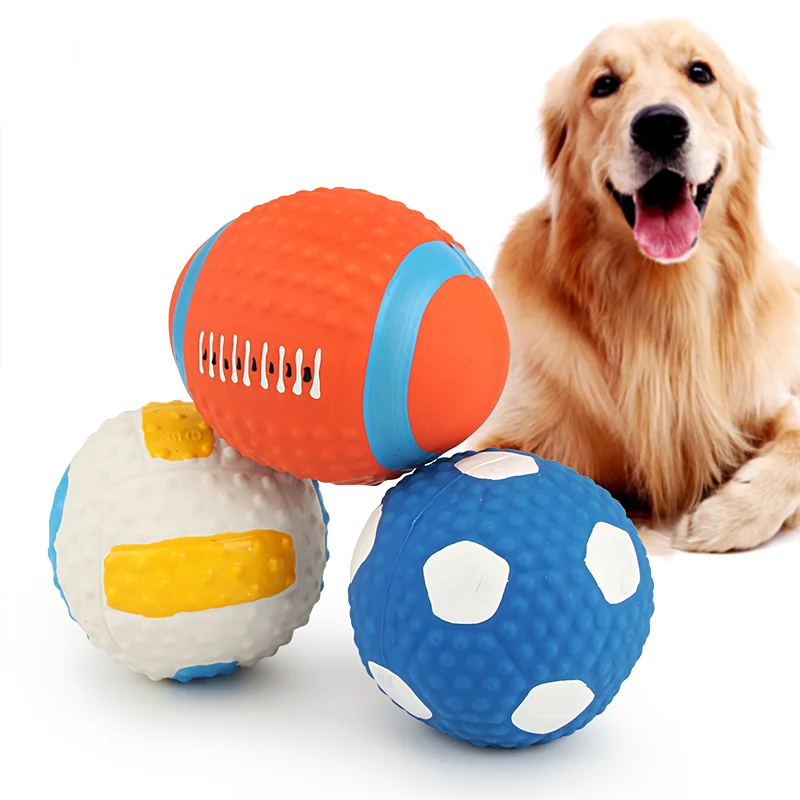 

Rugby Small Dog Toy Volleyball Football Pet Toy Cotton Filling Latex Press Sound Ball Pet Squeak Toy Sounding Funny