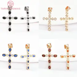 (8415) 2PCS 24K Gold Color Brass with Zircon Cross Shaped Pendants High Quality Jewelry Making Findings Accessories Wholesales