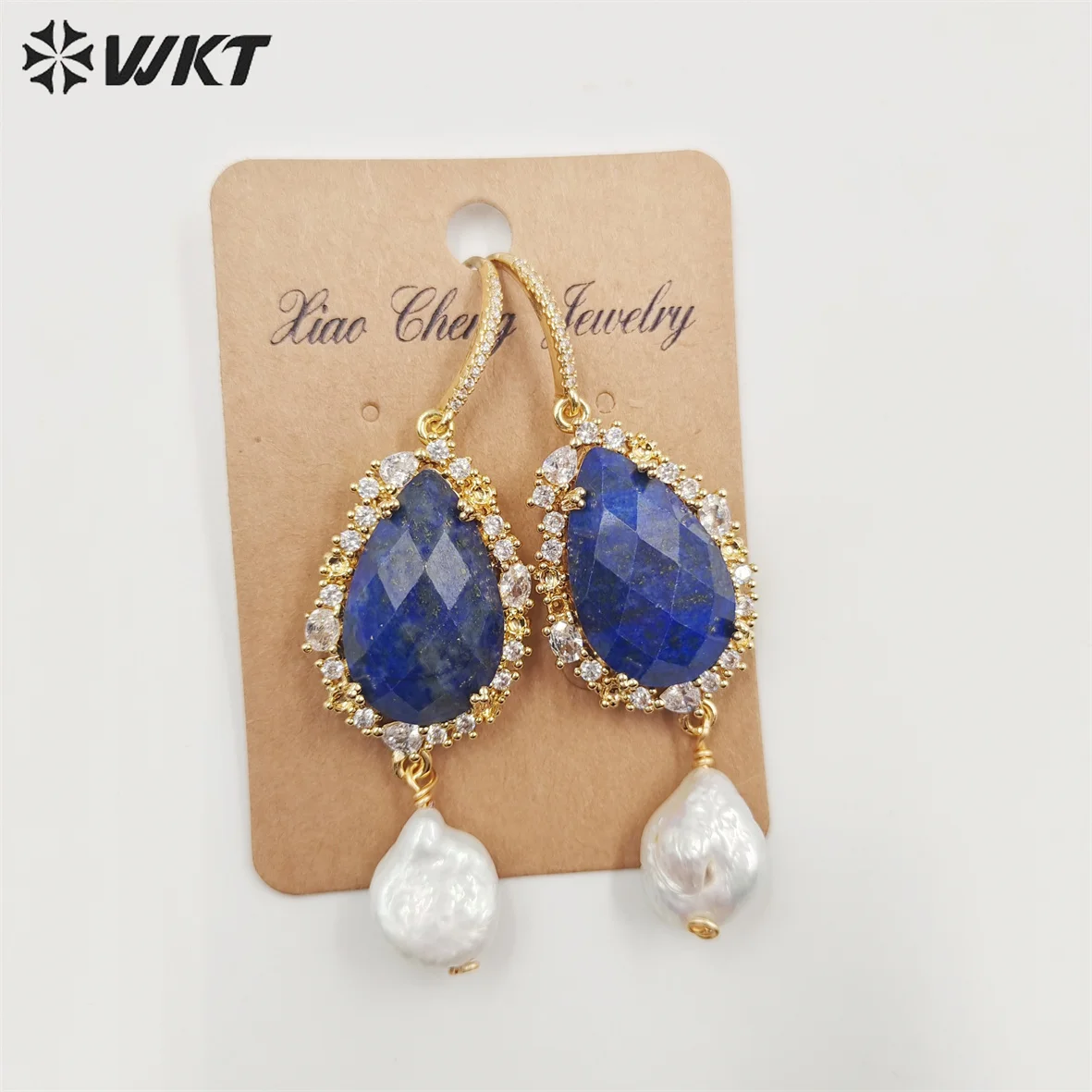 WKT-E706 WKT 2022 Fashion style rose quartz&lapis&amethyst&amazonite&black obsidian/sun stone gold-plate earrings gift style