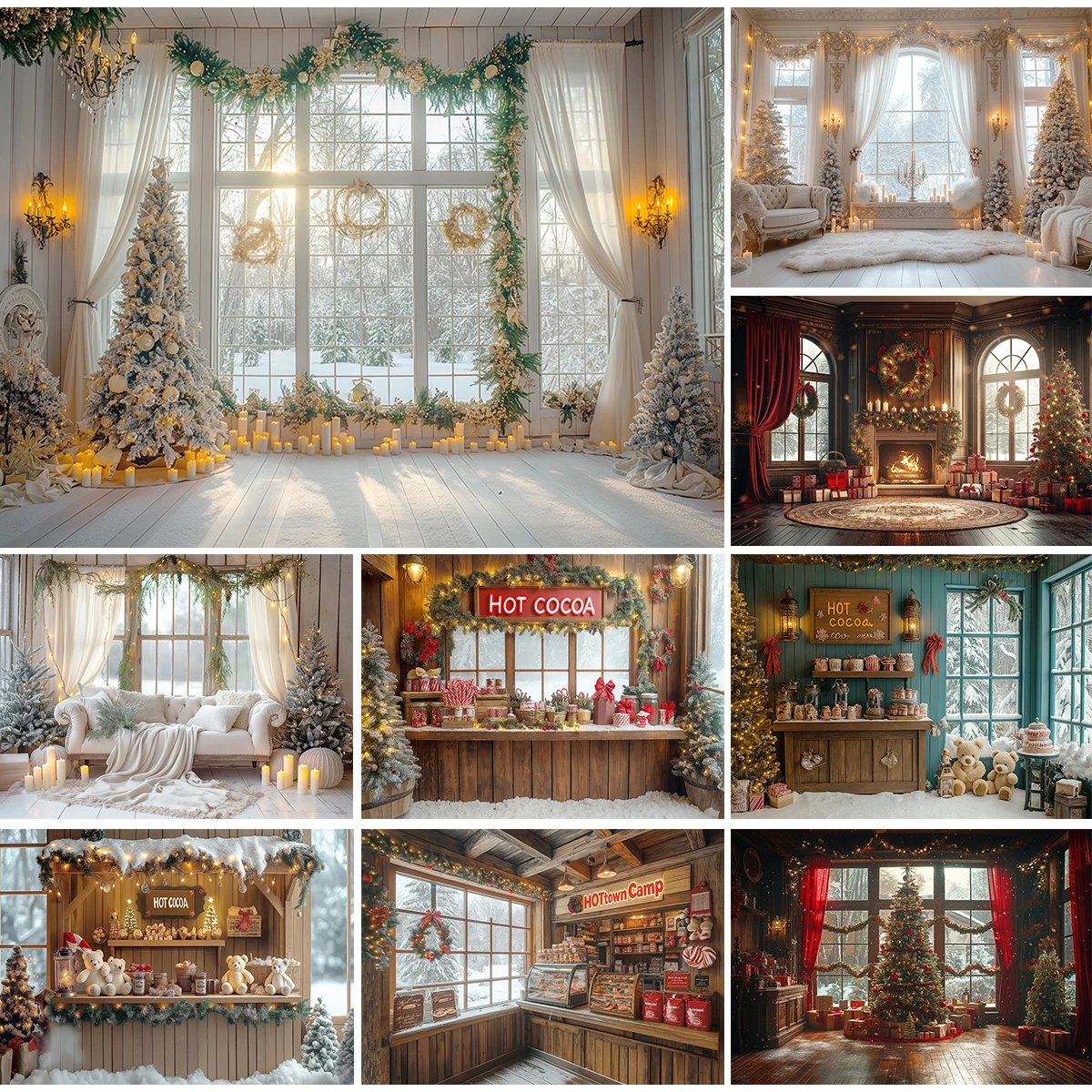 

Xmas White Windows Backdrops Dinner Room Photocall Castle Trees Child Family Photography Child Baby Photocall Decors Backgrounds