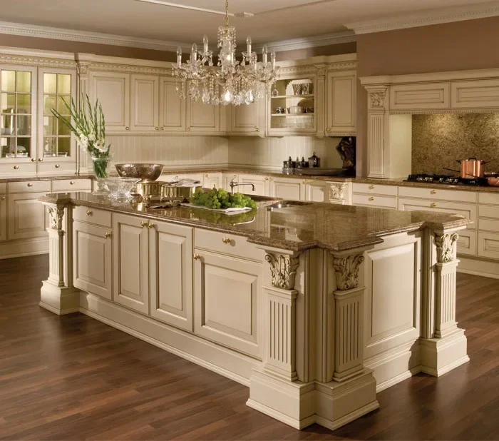 White Luxury Classic Style Solid Wood Wooden Kitchen Cabinets Set Ready To Assemble With Cupboard