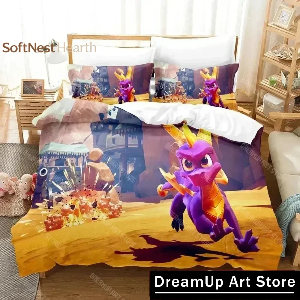 2026 Cartoon Spyro Reignited Trilogy Bedding Set Duvet Cover Bed Set Quilt Cover Pillowcase Comforter King Queen Size Boys Adult