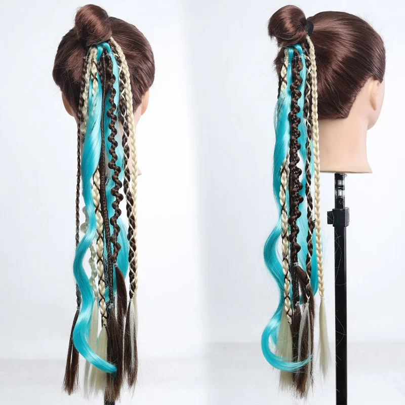 Coleta Trenzada Sintética Ombre Colorida con Clip, para Cosplay y Festivales 5