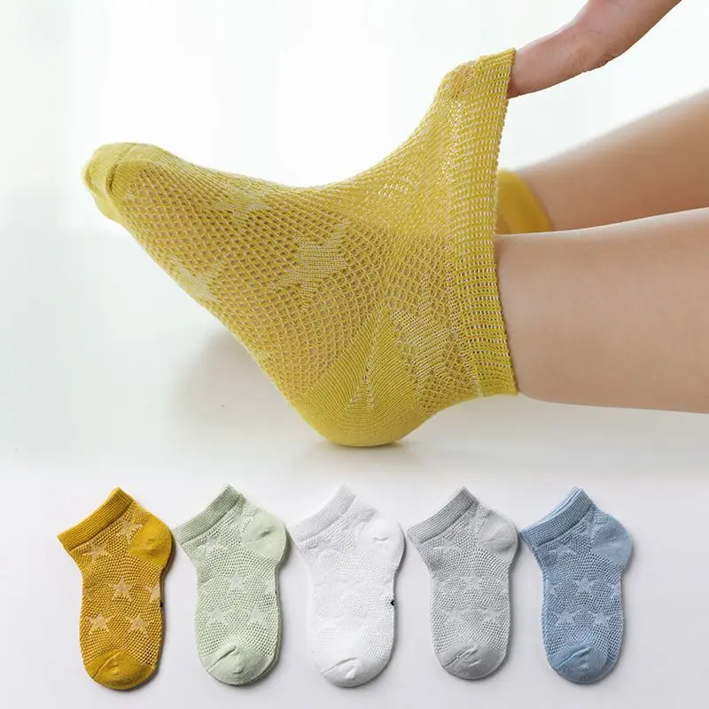 5Pairs/Lot Summer Children Socks Boys Girls Baby Fashion Cotton Solid Wild Soft Breathable Kids Casual Mesh Socks For 1-8Years