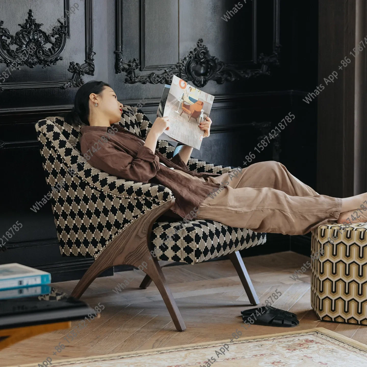 X65 Midnight Medieval Leisure Chair Living Room Haute Couture Modern Study Sofa Old Money Sofa Chair