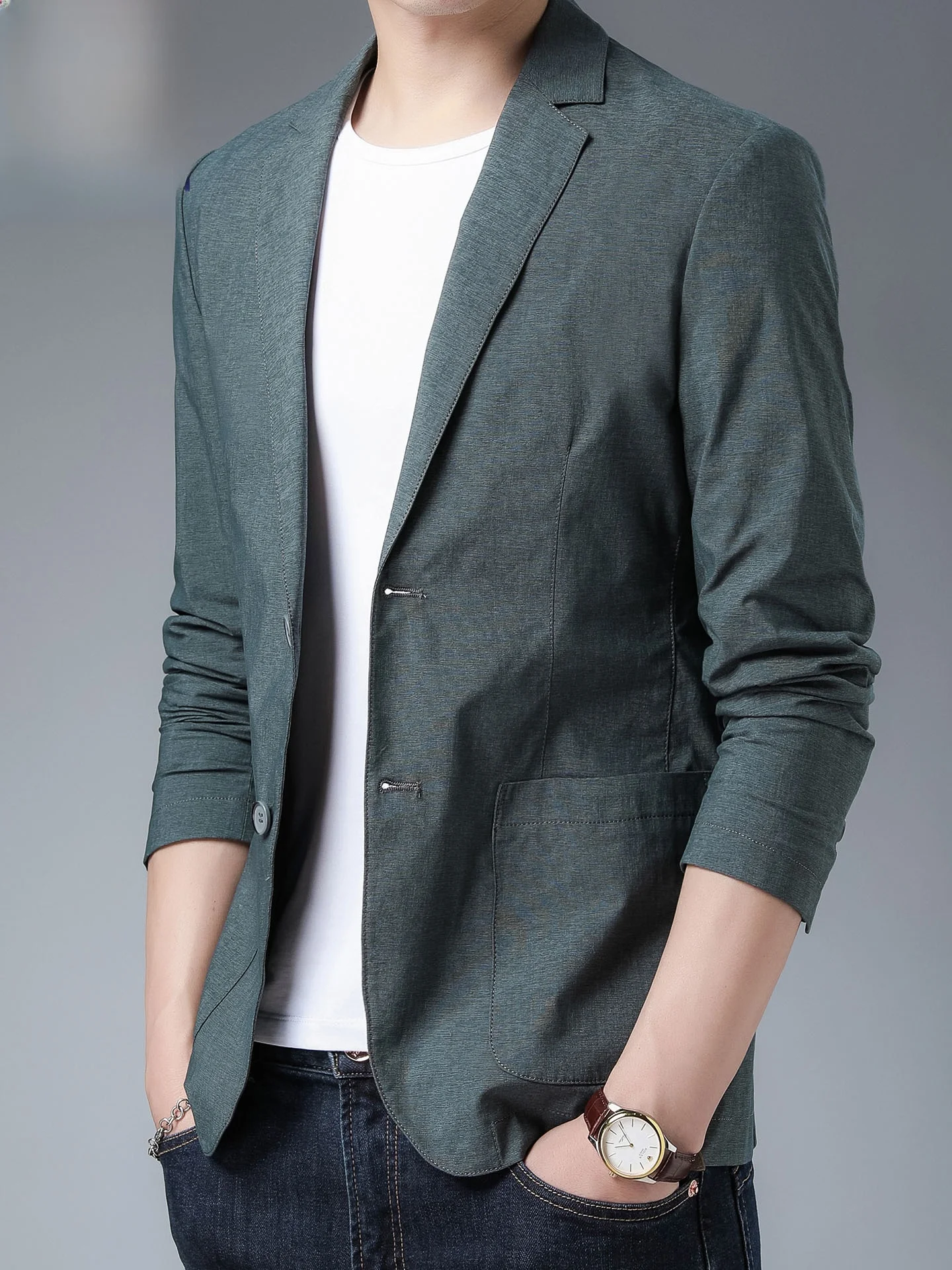 

Slim Fit Cotton Casual Single Breasted Jaet Men's Faion Spring Autumn Lightweight Color Korean Sle Coat