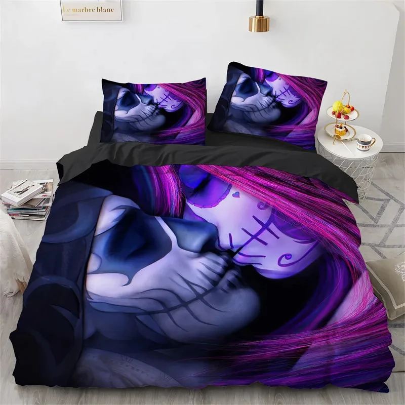 Skull Girl Day Dead Bride Dark Color Roses Bedding Set Boys Girls Twin Queen Size Duvet Cover Pillowcase Bed Kids Adult