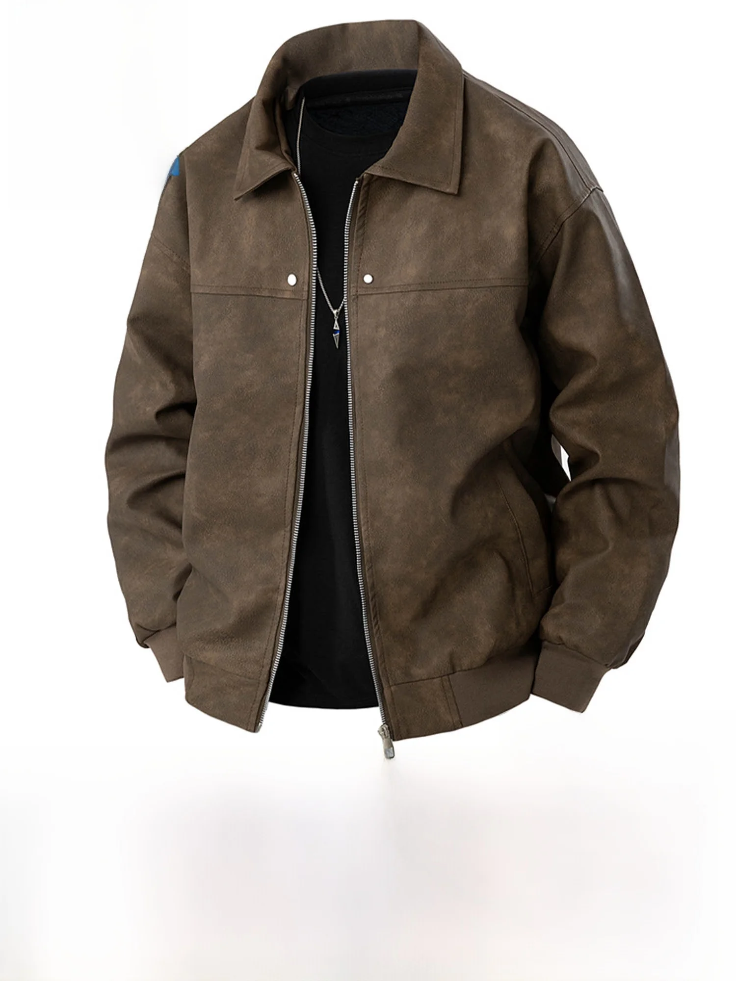 

Джинс-вест, кожаный джет в американском стиле ретро с откидным воротником, мужское повседневное верхнее пальто, свободный крой из искусственной кожи, полиэстера, против морщин