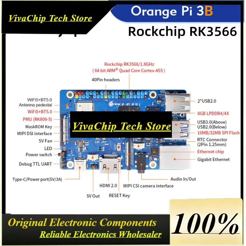 VoFSOrange Pi 3b 8gb Ram Single Board Computer Rk3566 Up To 1.8ghz Chip Wifi-bt Development Board Orange Pi 3 Model B