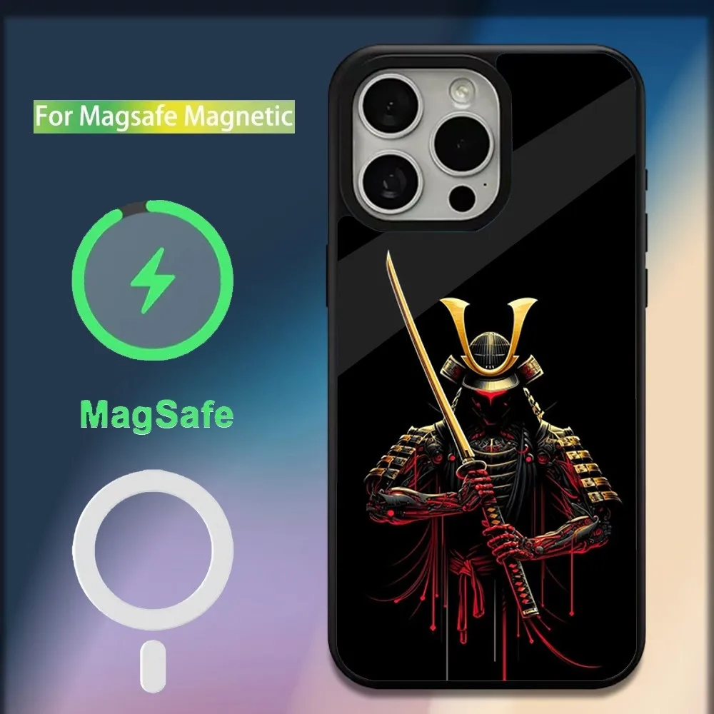 Japanese Bushido Samurai Cool Phone Case For iPhone 16,15,14,13,12,11,Plus,Pro,Max,Mini Magsafe Magnetic Wireless Charging