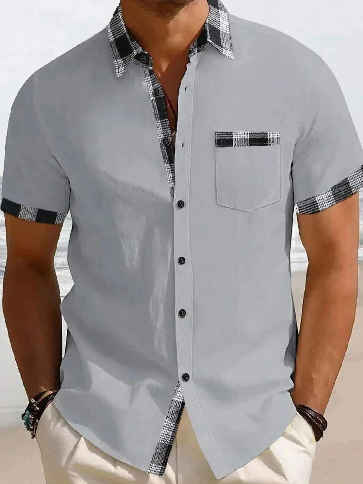 Chemise à col d\'affaires pour hommes avec poche, chemise de bureau, chemise de loisirs, haut de rue extérieur, mode masculine, doux et confortable