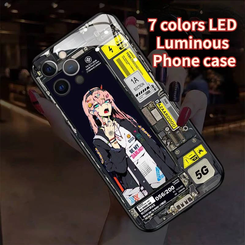 

Calling LED Flash Lighting Phone Case For iPhone 15 14 13 12 11 Pro Max X XR XS 7 8 plus SE2020 Glowing Glass Cover Coque Capa