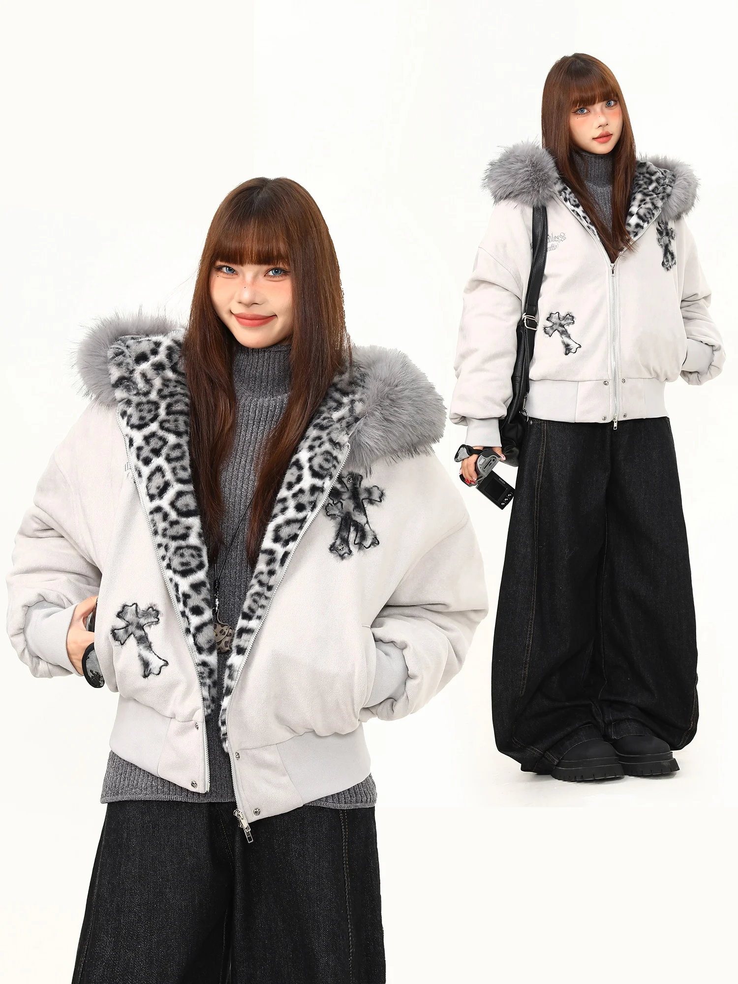 

Женская зимняя куртка Wildern Azizi свободного кроя с капюшоном на флисовой подкладке, с леопардовым принтом, утепленная, уличный стиль, нейтральная, удлиненная, с длинными рукавами