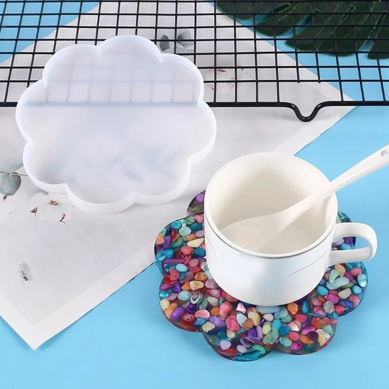 Diy Crystal Flower Tea Tray Mold Flower-shaped Epoxy Resin Mold Suitable for Home Decoration Table Wine Tray