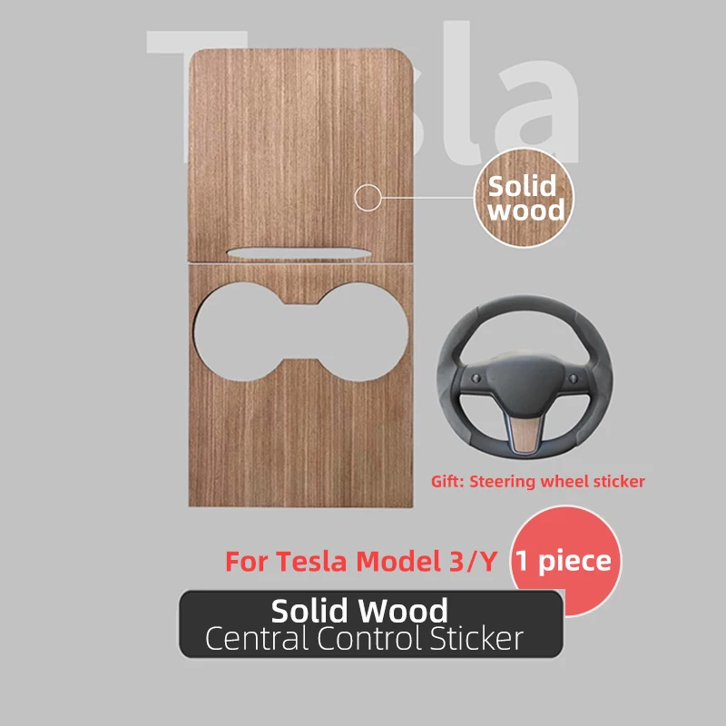 Solid Wood Car Central Control Panel Sticker For Tesla Model 3 Y 2020-2023 Interior Film Trim