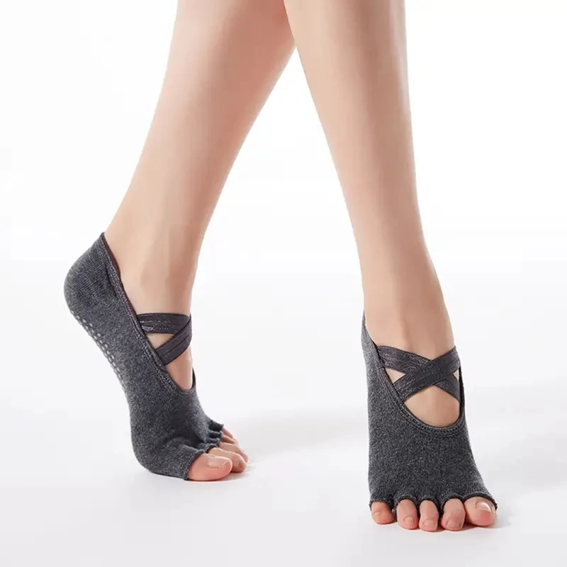 Fünf Zehen Yoga Socken Frauen rutschfeste Kreuzverband Ballett Tanz rückenfreie Socke Fitness Pilates Sport Damen Socken Gym Hausschuhe – Detail 5
