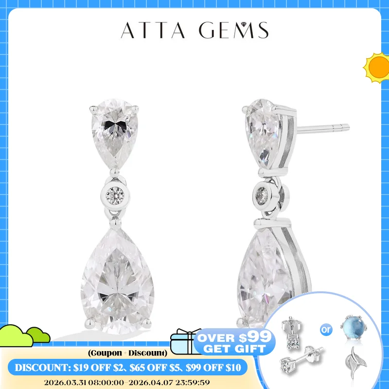 

ATTAGEMS Pear Cut 5.03CT Moissanite Drop Earrings For Women Top Quality 925 Sterling Silver Engagement Wedding Fine Jewelry Gift