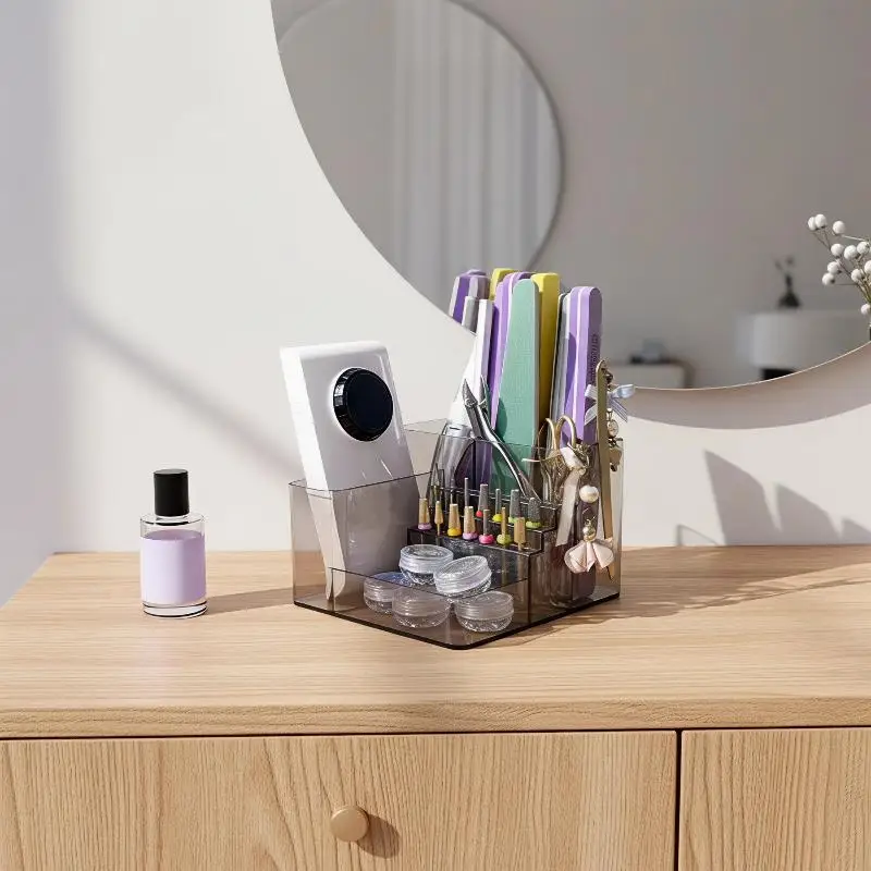 [1Pc]Multi Compartment Nail Drill Bit Organizer Case For Nail Salon Desktop Manicure Accessory Plastic Nail Art Tool Storage Box - view 5