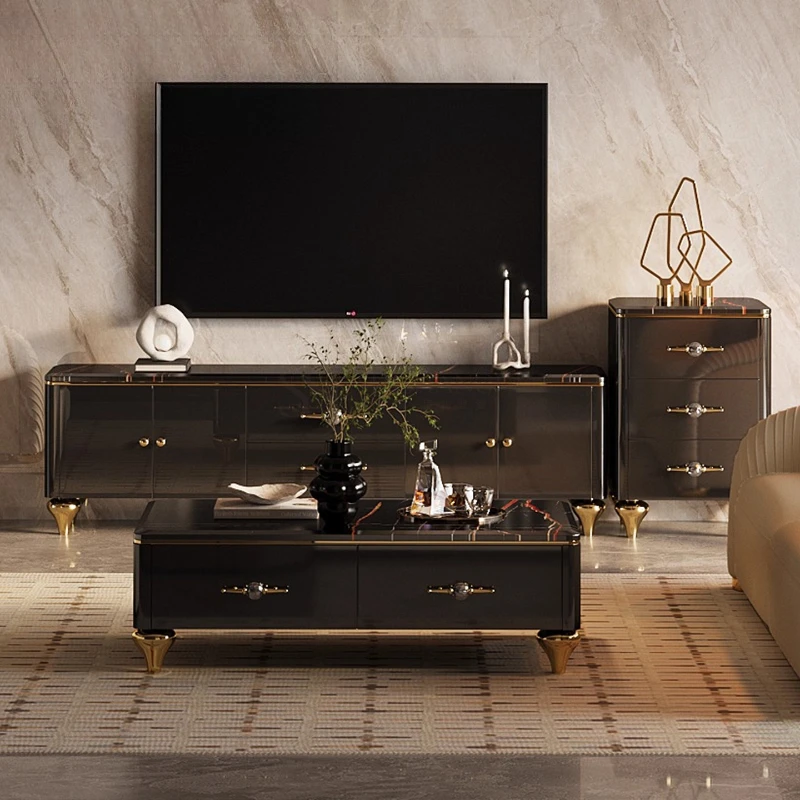 

Marble coffee table TV cabinet combination living room floor locker