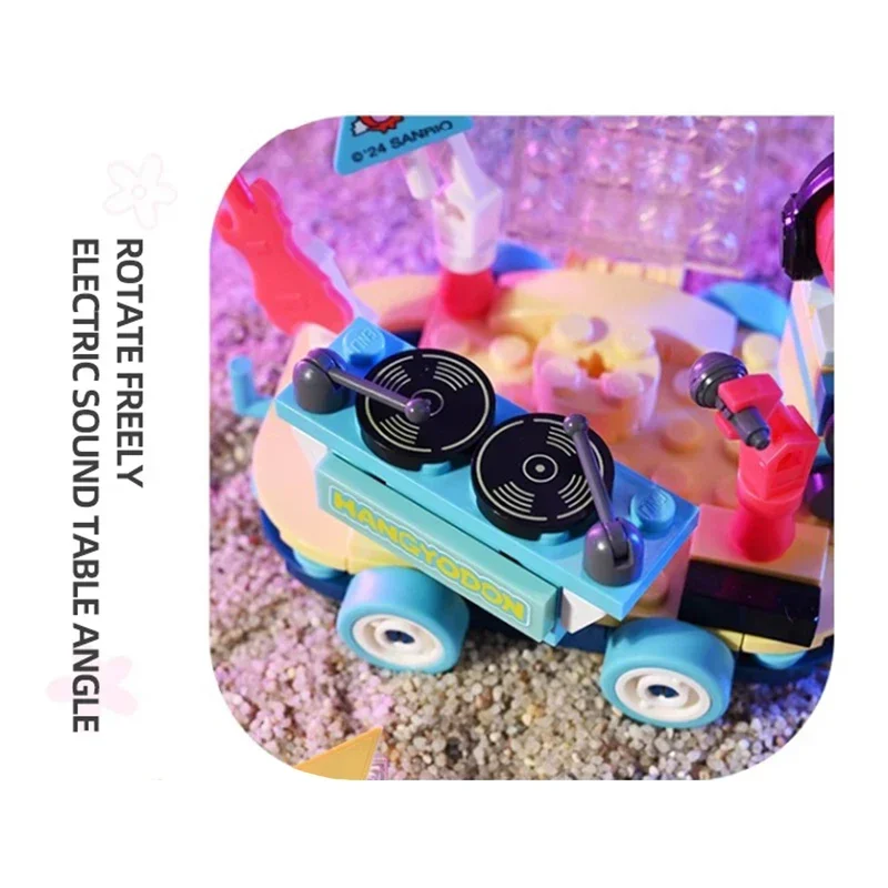 Sanrio série blocos de construção hangyodon kuromi olá kitty melodia flor modelo carro tijolos decoração desktop crianças brinquedos diy presentes