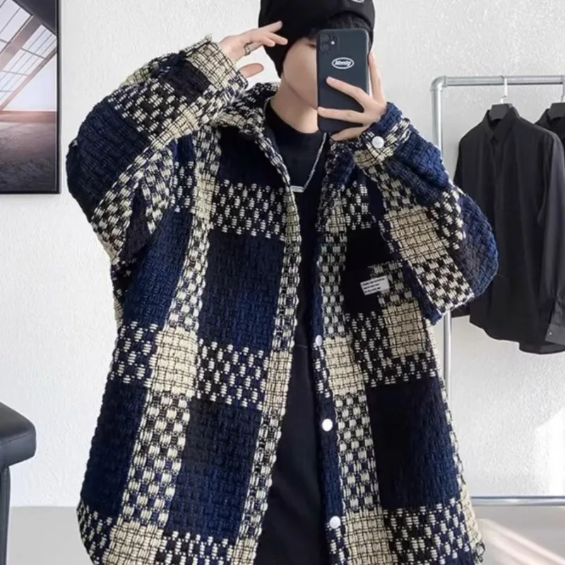 

Men's Autumn Spring Top Coat Plaid Large Size Retro Simple Comfortable Loose Casual Design Fashion Soft Niche Versatile Skinny