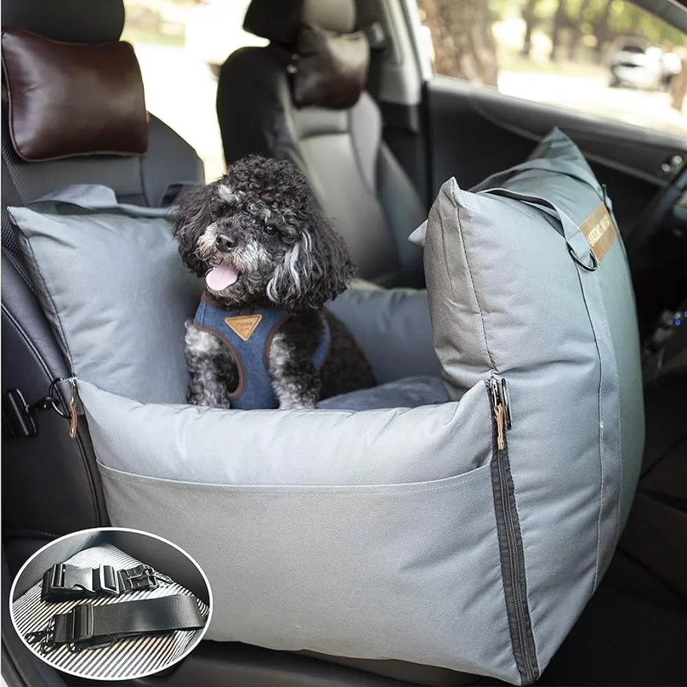 

Durable Dog Car Seat With Front & Back ProtectionBooster Seat With 2 Adjustable Leashes for Dog Harness With Belts