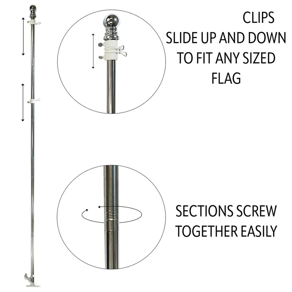 Flag Pole for Outside Sliver 6FT Flag Poles Kit with Tangles Free Flagpole Rings Rustproof Stainless Steel Flagpoles