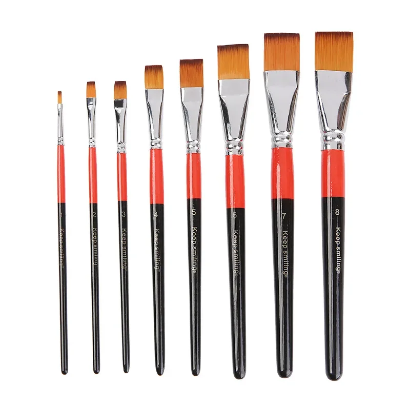 4pcs Flat Artist Painting Brushes Set Nylon Hair for Watercolor Acrylic Oil Gouache Painting for Students Painters Beginners