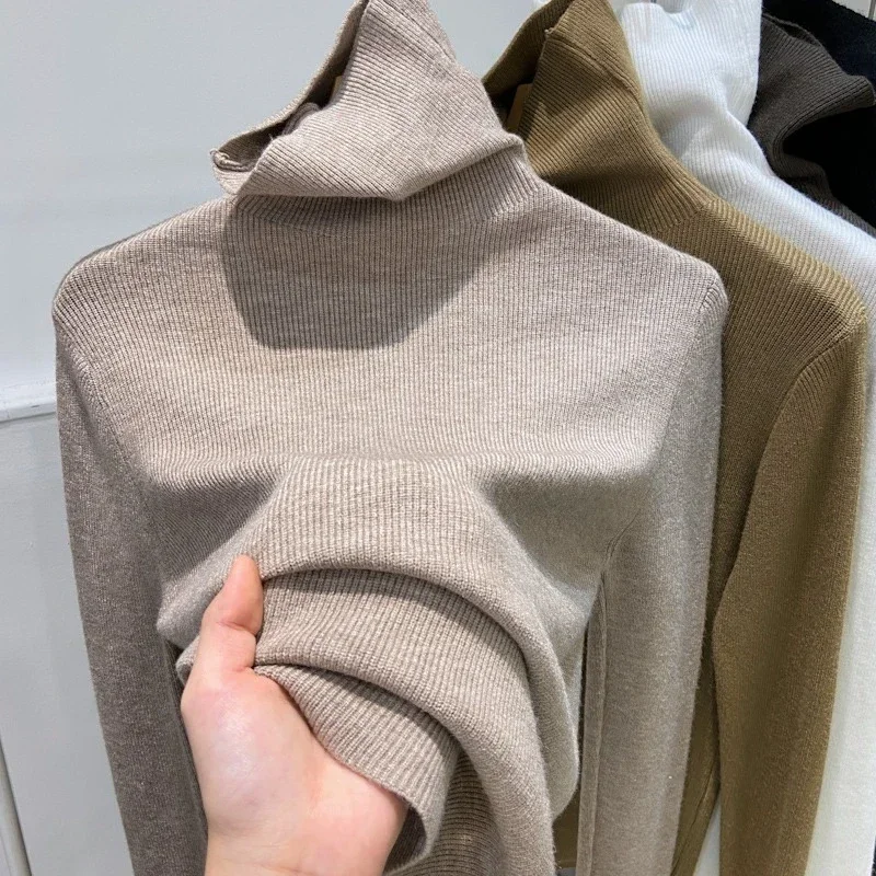 Solid Color Base Layer Top 2026 Autumn Winter New Turtleneck Women Pullover Slim Fit Versatile Soft Knit Sweater Warm Inner Wear