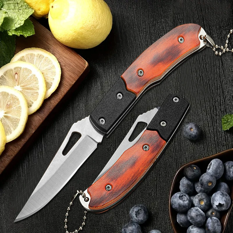 Folding Fruit Knife Stainless Steel Kitchen Pocket Knife Wooden Handle Vegetable Slicing Fruit Peeler Cleaver Knife Kitchen Tool