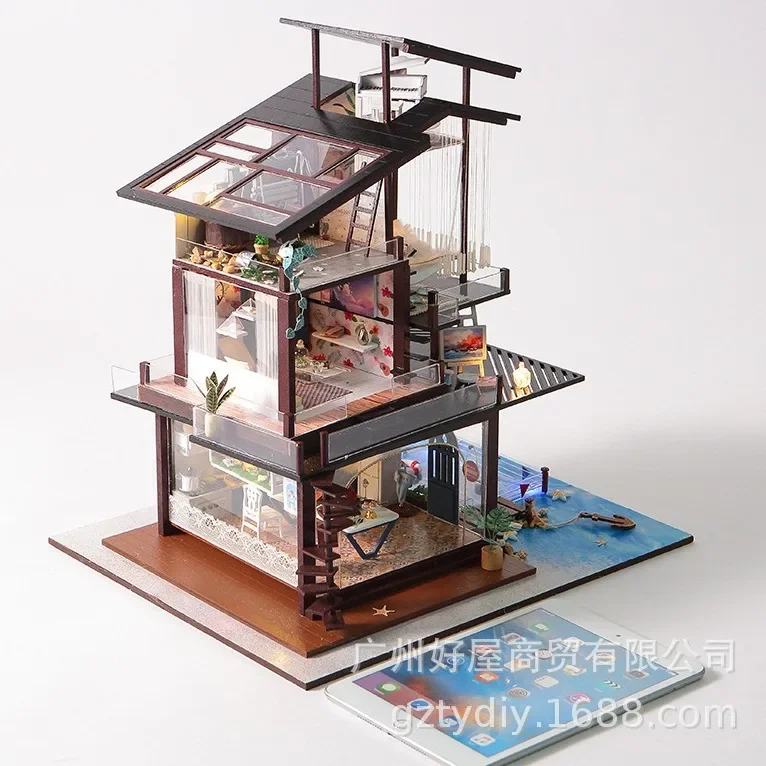 Hut DIY handmade house assembly architectural model creative wooden wholesale European house ornament