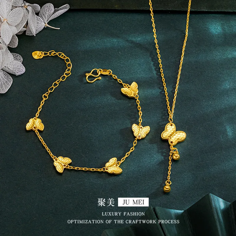 Fylia Jewelry   Luxury 24K 9999 Pure Gold real gold Butterfly Bracelet Necklace Two-piece Women's Necklace