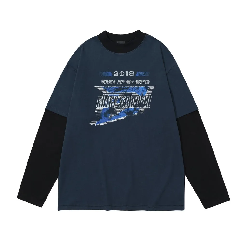 Speed Graphic Patchwork Fake-2-pieces Grunge Gothic Sweatshirts T-shirts for Women Men Streetwear Winter Oversized Tops Pullover