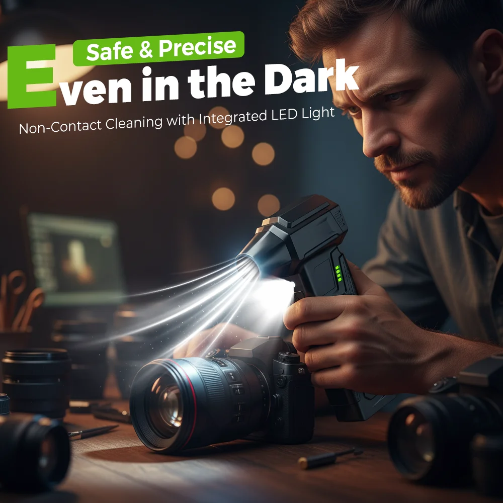 8000 مللي أمبير مروحة توربو منفضة هواء كهربائية قابلة للتعديل سرعة الرياح توربو منفاخ عنيف قابل لإعادة الشحن مع ضوء تنظيف السيارة #4